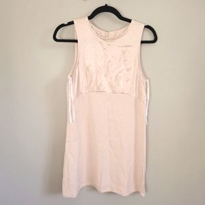 vintage 70s mini sleeveless satin dress Size xs small empire Waist Pastel Pink